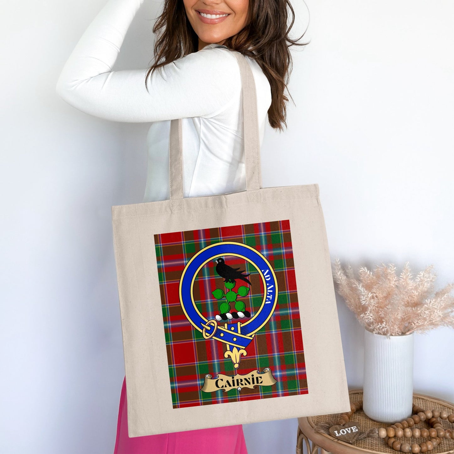 Cairnie Clan Crest Tartan Design Scottish Tote Bag - Living Stone Gifts