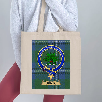 Clan Irwin Scottish Crest Tartan Tote Bag - Living Stone Gifts