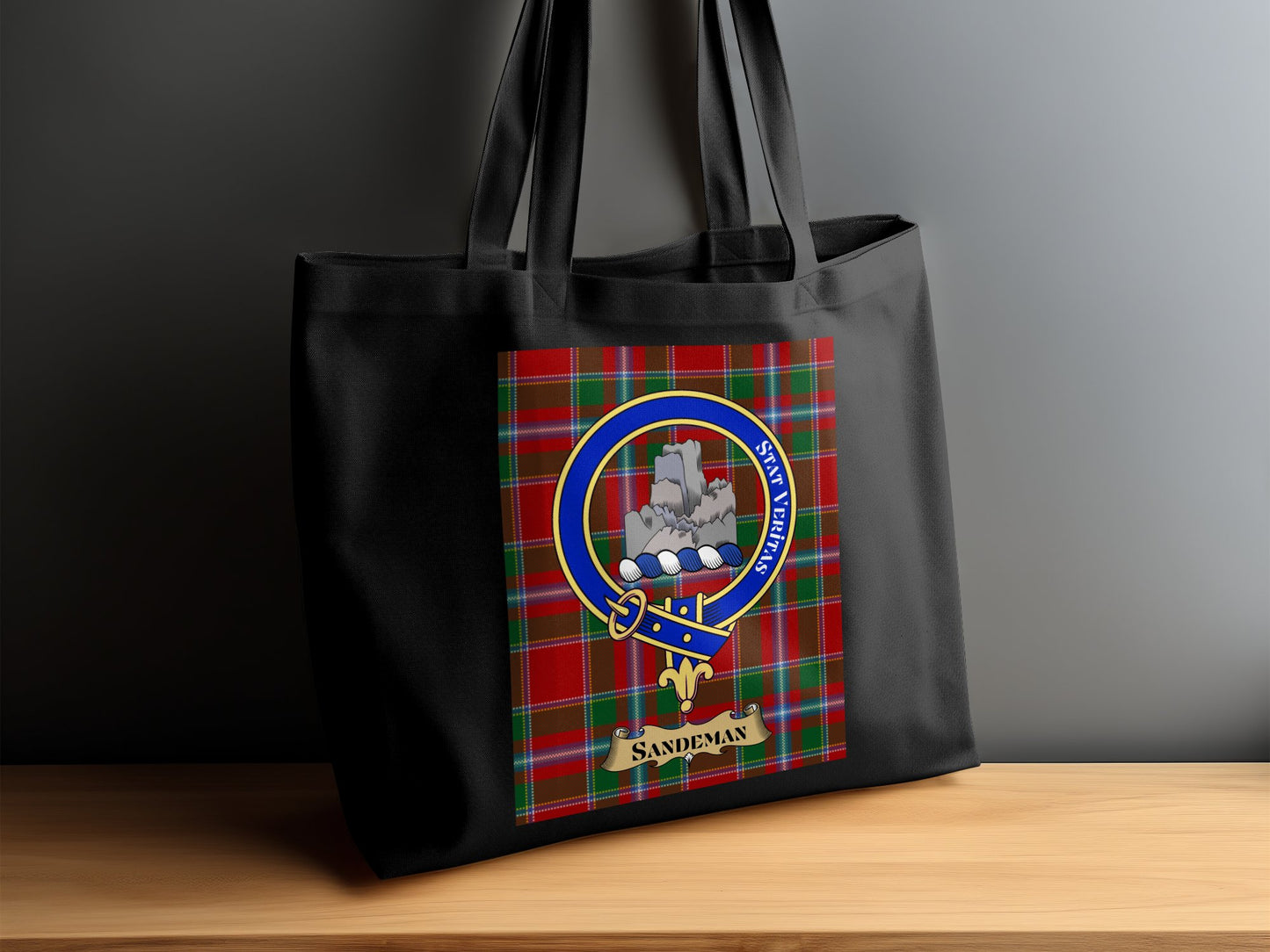 Scottish Clan Crest on Tartan Background Tote Bag - Living Stone Gifts