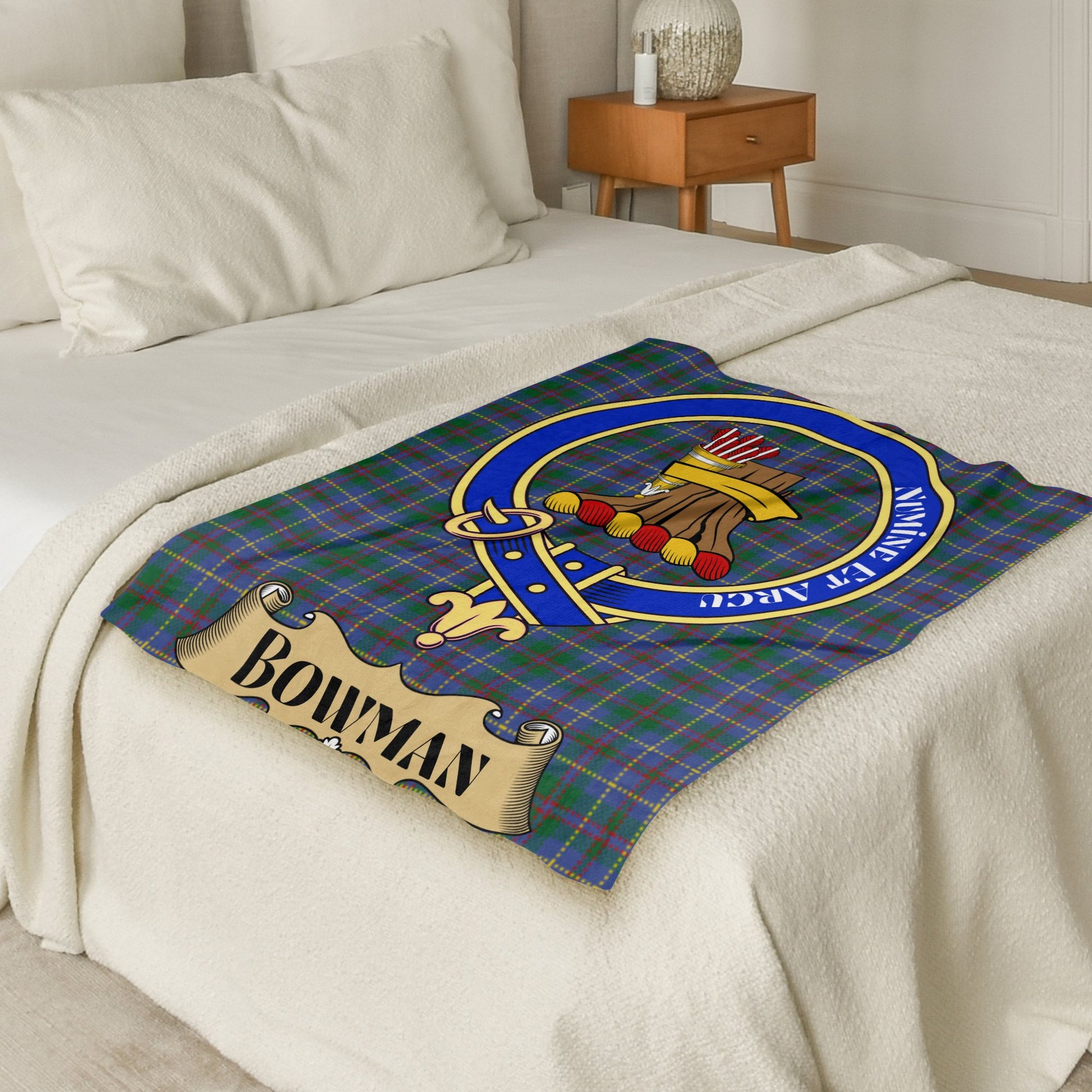 Scottish Clan Bowman Crest Tartan Throw Blanket - Living Stone Gifts