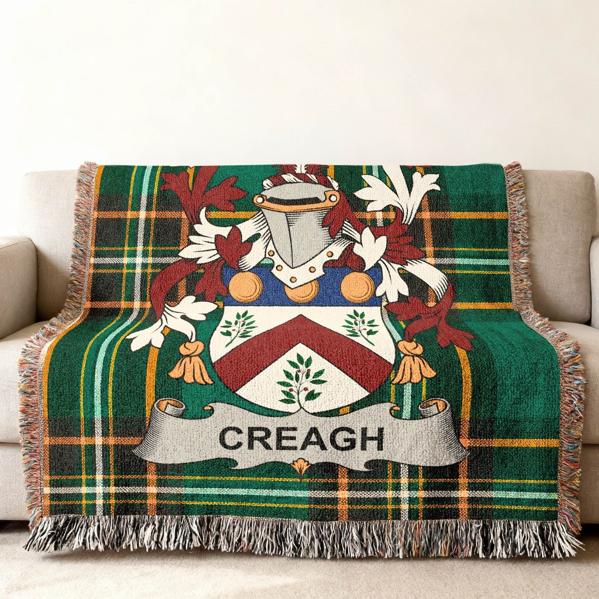 Creagh Family Crest Tartan Plaid Green Throw