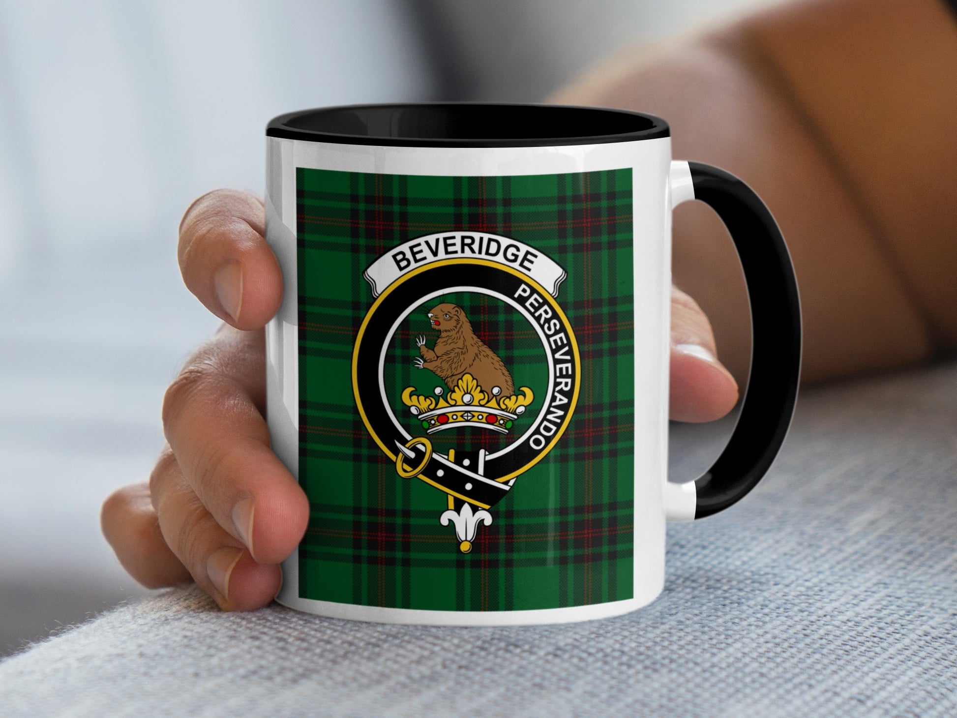 Beveridge Perseverando Crest Design Green Tartain Mug - Living Stone Gifts