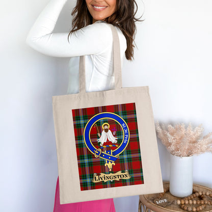 Clan Livingstons Scottish Crest Tartan Tote Bag - Living Stone Gifts