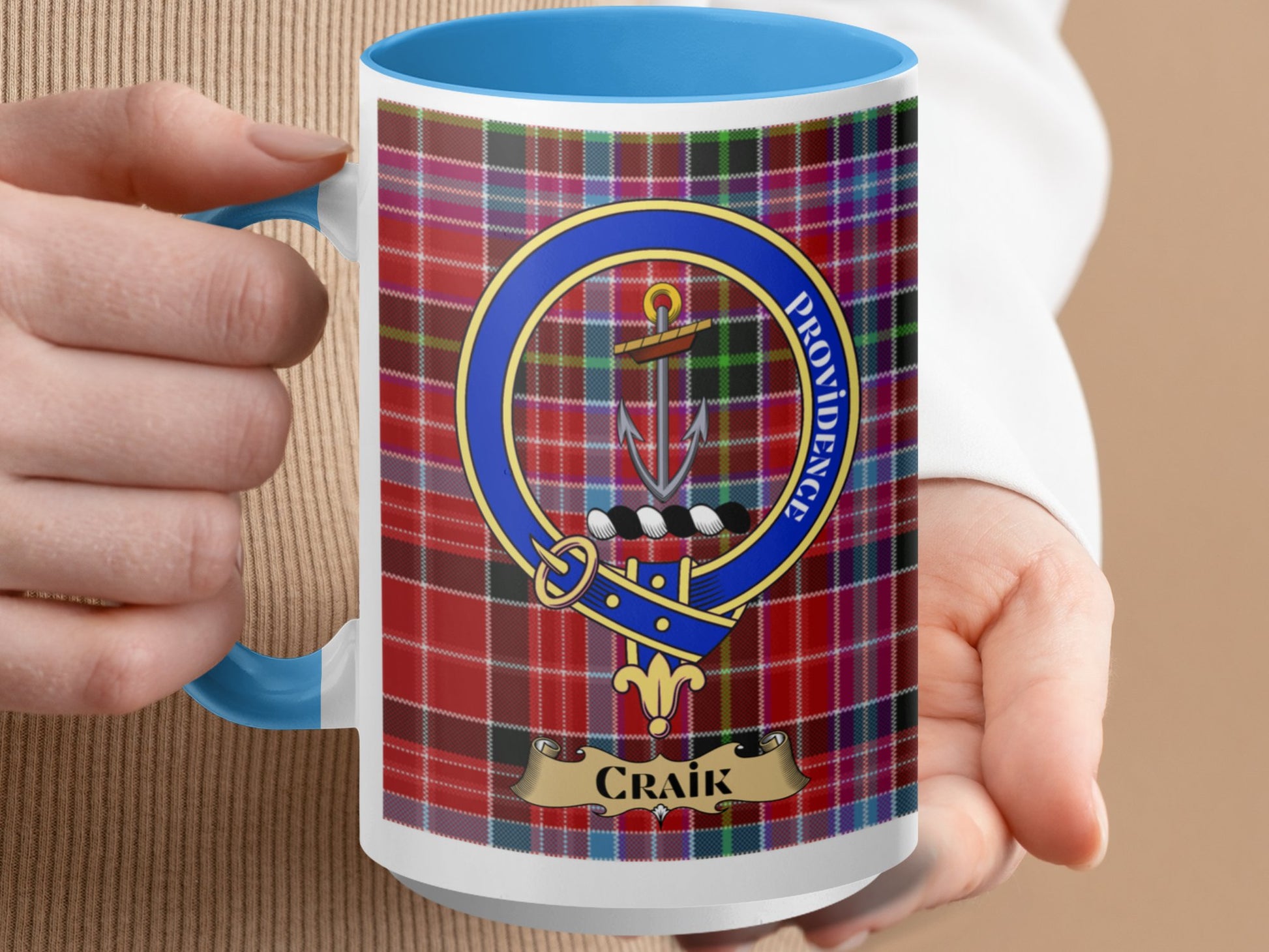 Craik Clan Crest Tartan Background Ceramic Mug - Living Stone Gifts