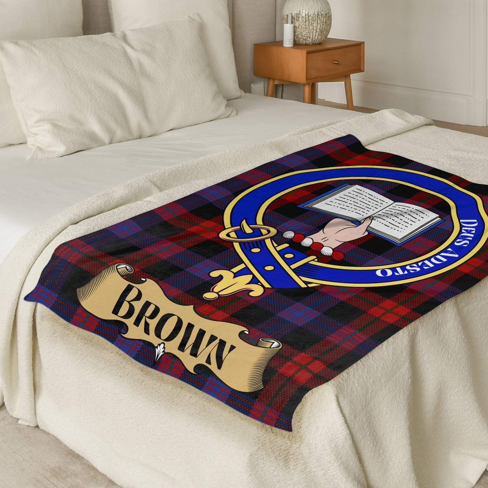 Brown Clan Crest Scottish Tartan Throw Blanket - Living Stone Gifts