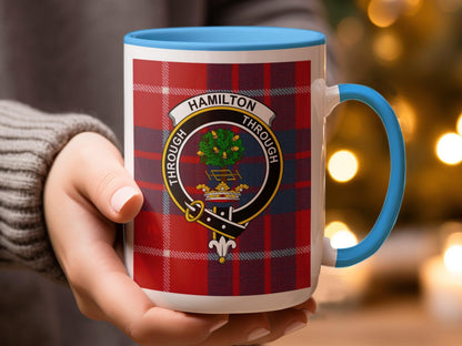 Hamilton Clan Crest Red Tartan Plaid Design Mug - Living Stone Gifts