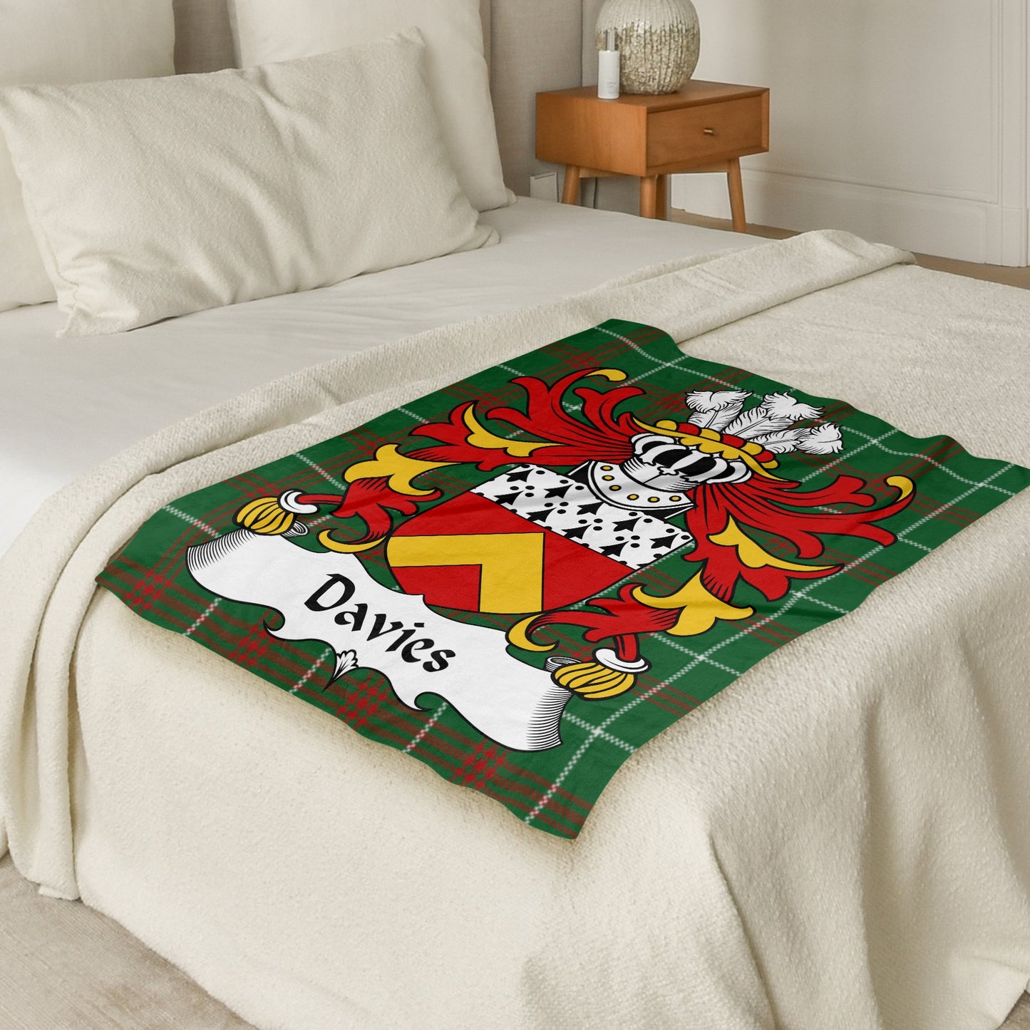 Davies Welsh Surname Coat of Arms National Tartan Blanket - Living Stone Gifts