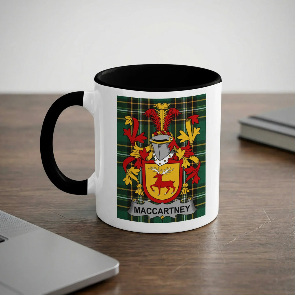 McCartney Irish heritage mug with black handle and family crest