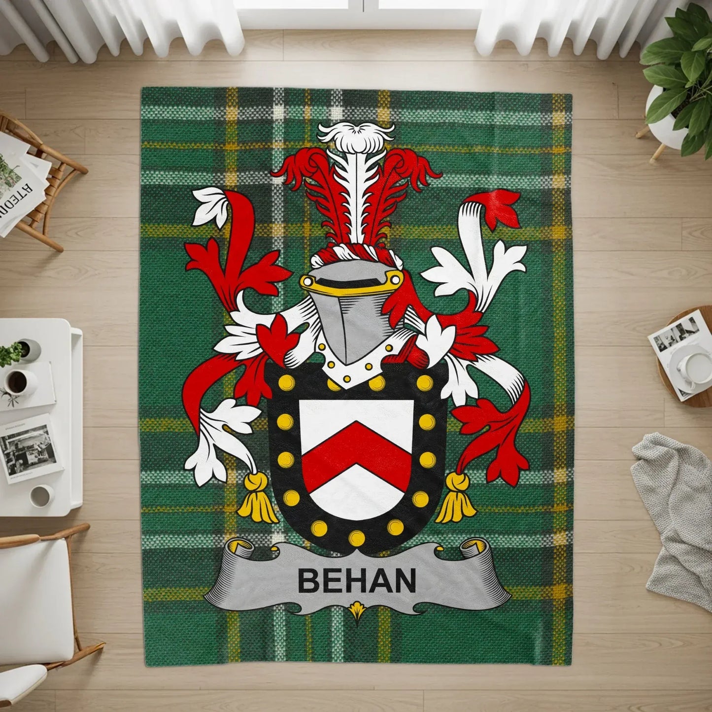 Behan Family Crest Tartan Plaid Design Rug product