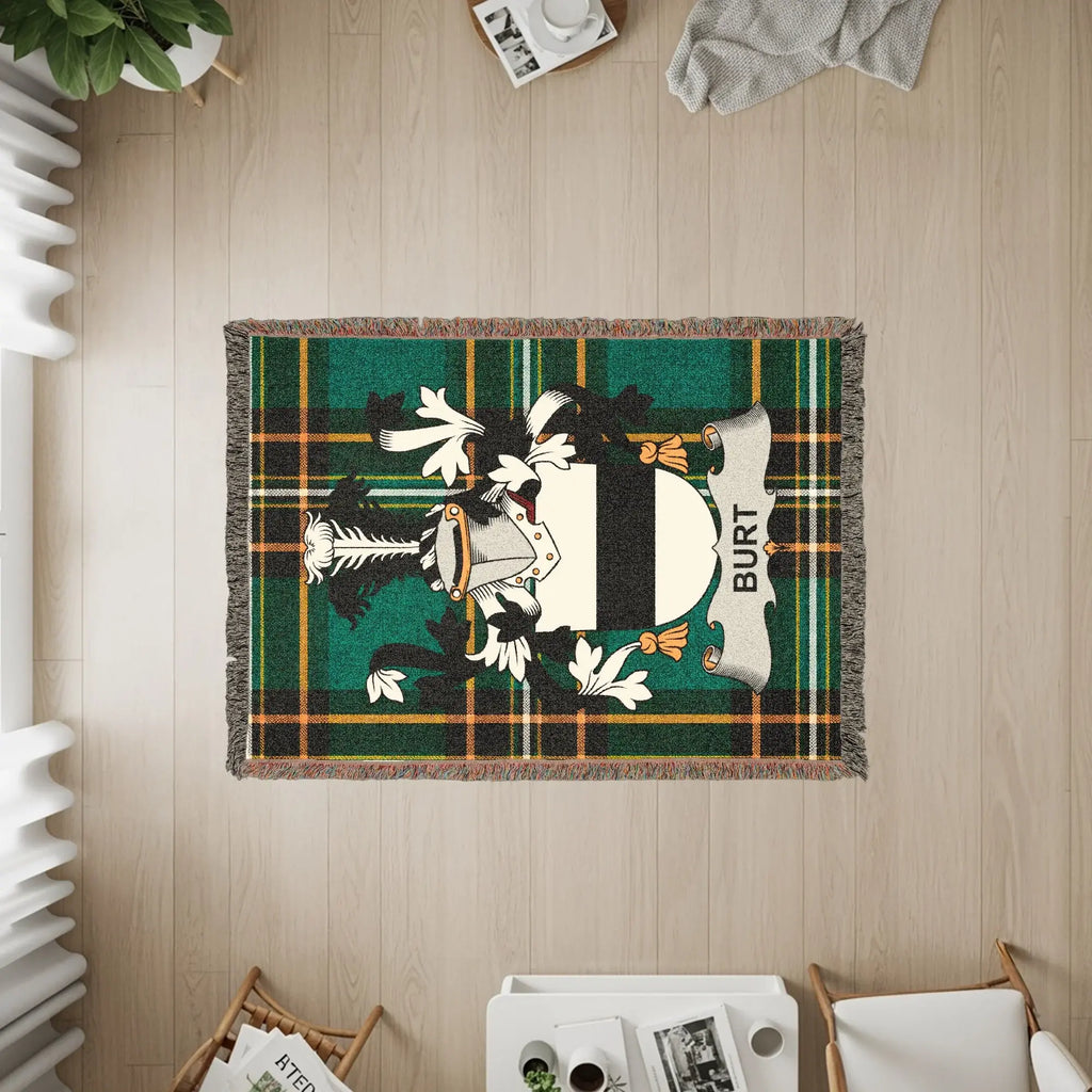 Burt Clan Crest Family Plaid Green Tartan Throw Blanket product type