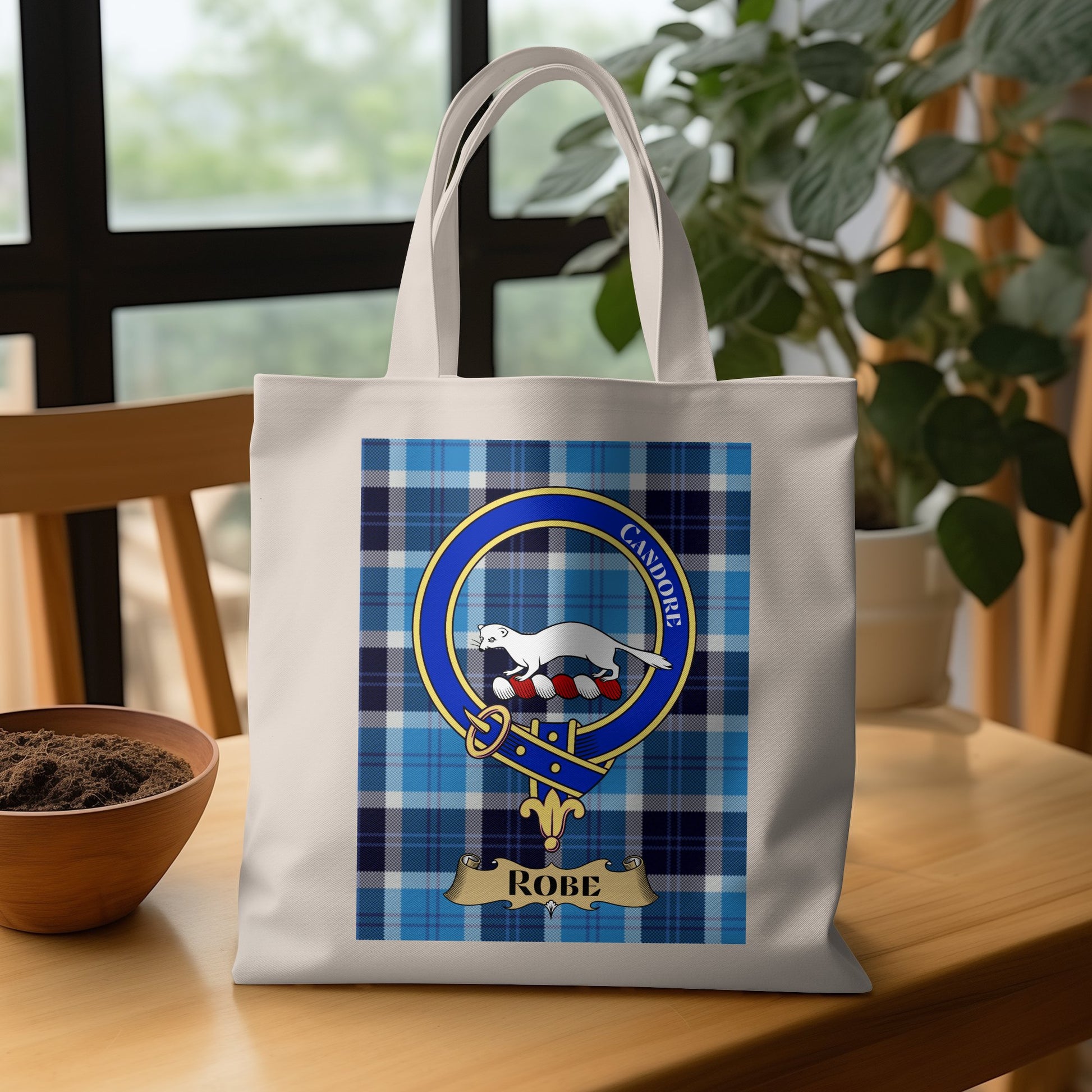 Scottish Clan Crest on Tartan Background Stylish Tote Bag - Living Stone Gifts