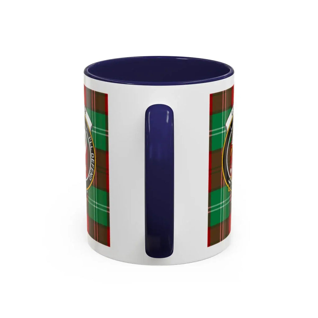 Clan Lennox crest accent mug — 15 oz red handle, size and colour options shown