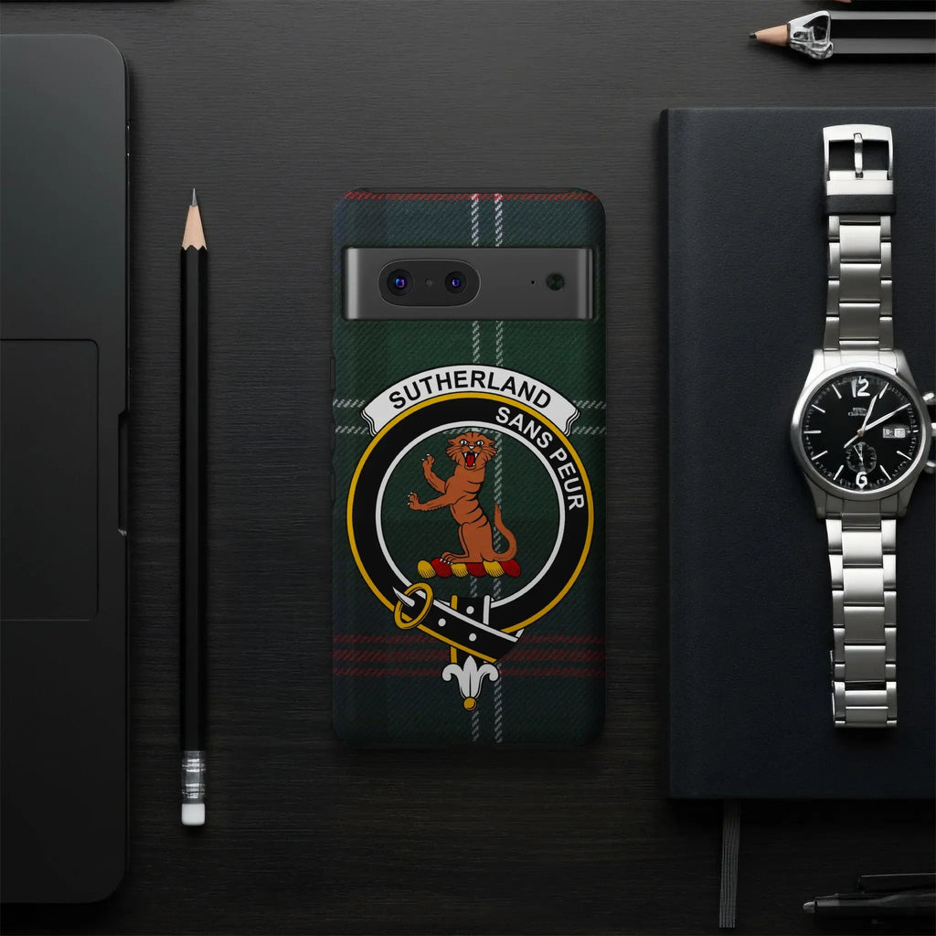 Clan Sutherland sans peur custom phone case — glossy surface, dual-layer protection