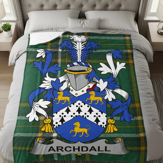 Archdall Tartan Throw Blanket with Family Crest product