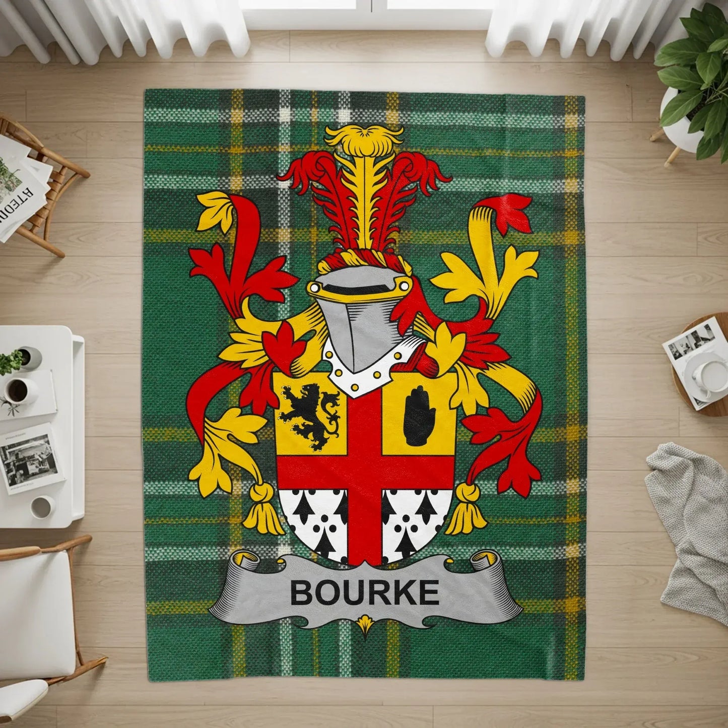 Bourke Coat of Arms Printed Green Plaid Rug product