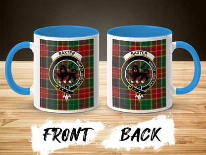 Clan Baxter Crest with Tartan Background Coffee Mug - Living Stone Gifts