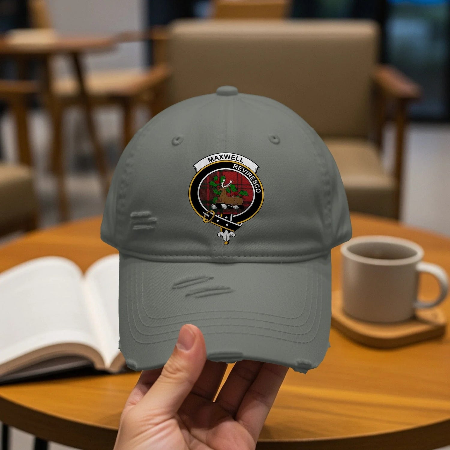 Stylish grey baseball cap with unique embroidered design product
