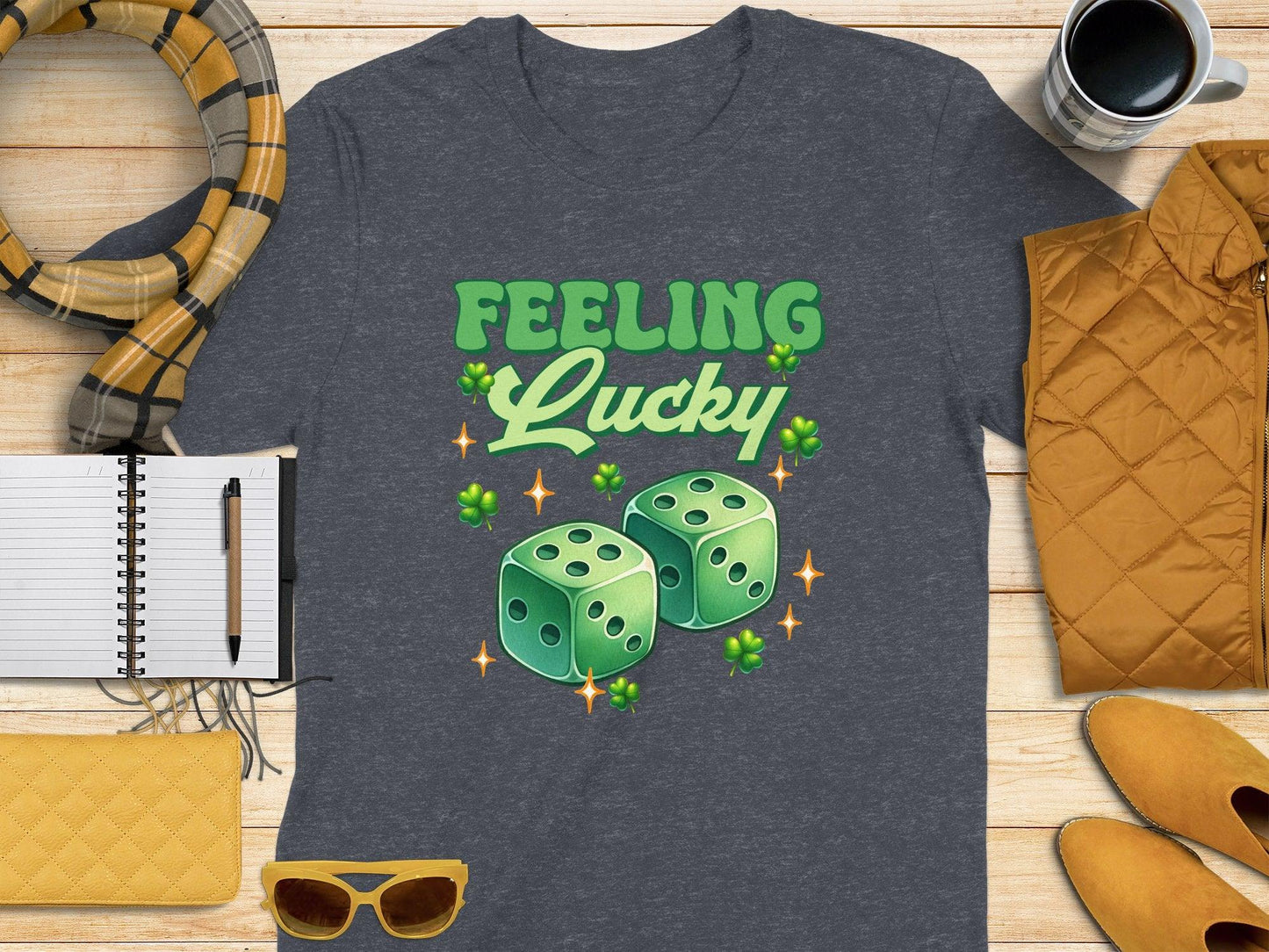 Feeling Lucky Graphic Dice and Clovers Design t-shirt - Celtic Ancestry Gifts