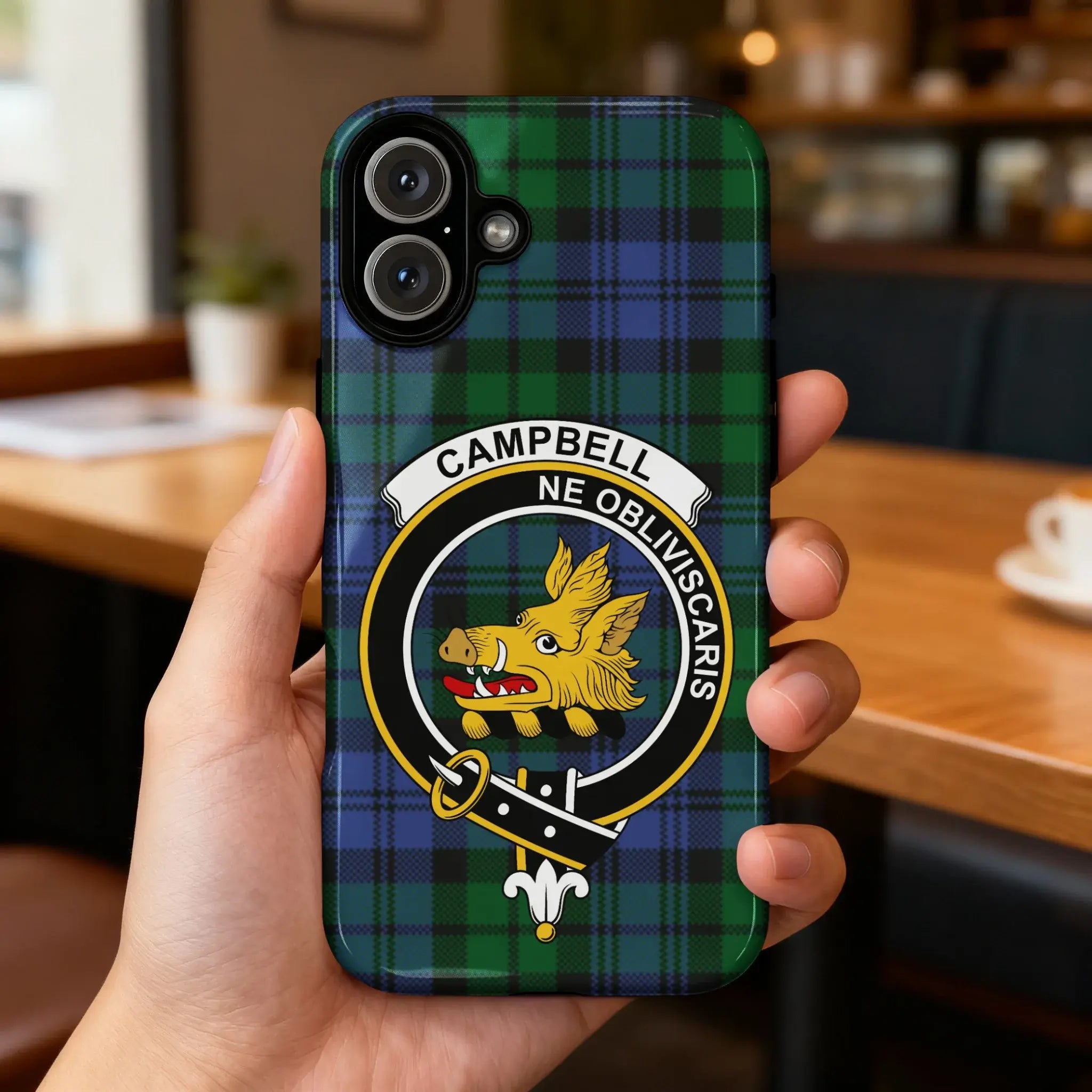 Campbell Ne Obliviscaris Samsung case — slim glossy phone case with full tartan wrap
