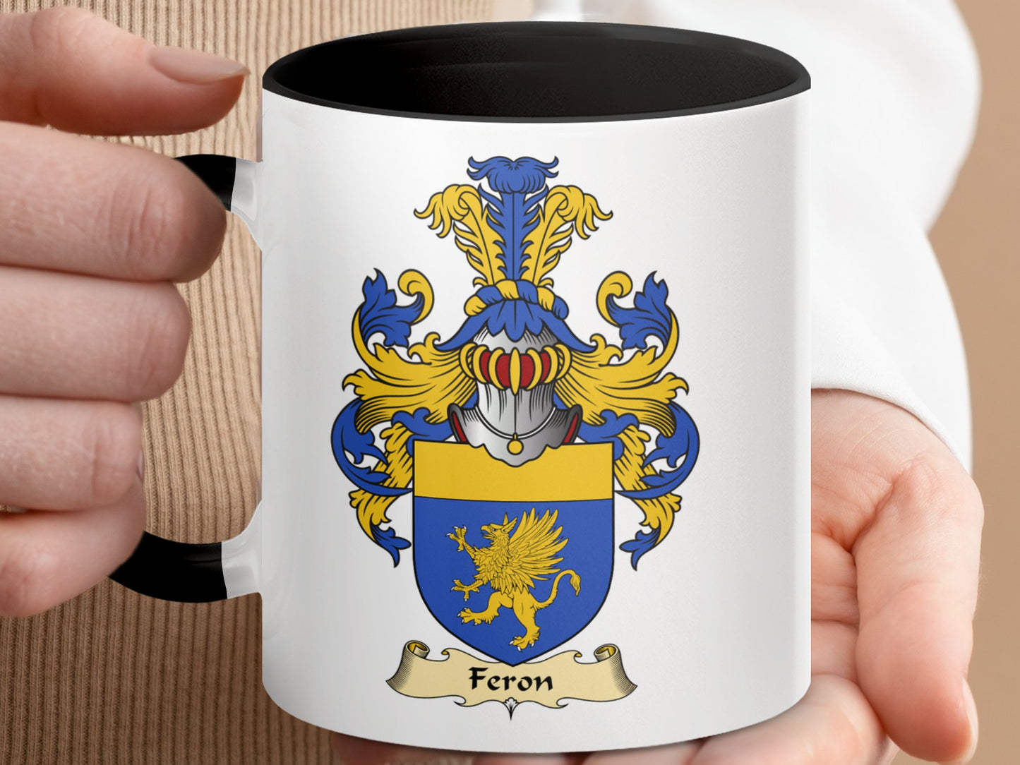 Feron Scottish Clan Coat of Arms Accent Coffee Mug - Living Stone Gifts