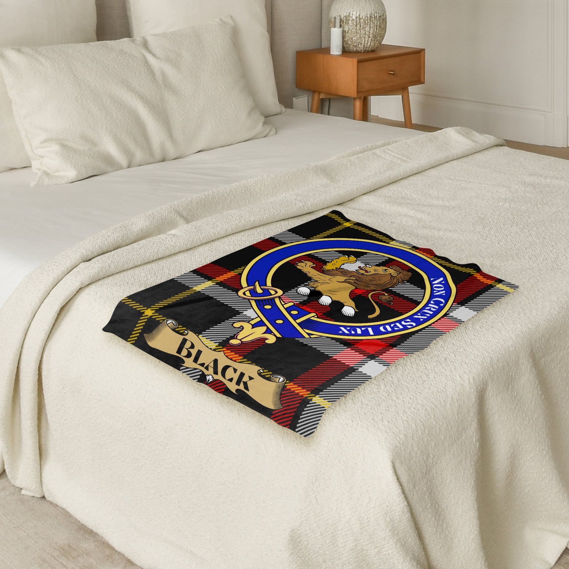 Black Scottish Tartan Clan Crest Throw Blanket - Living Stone Gifts