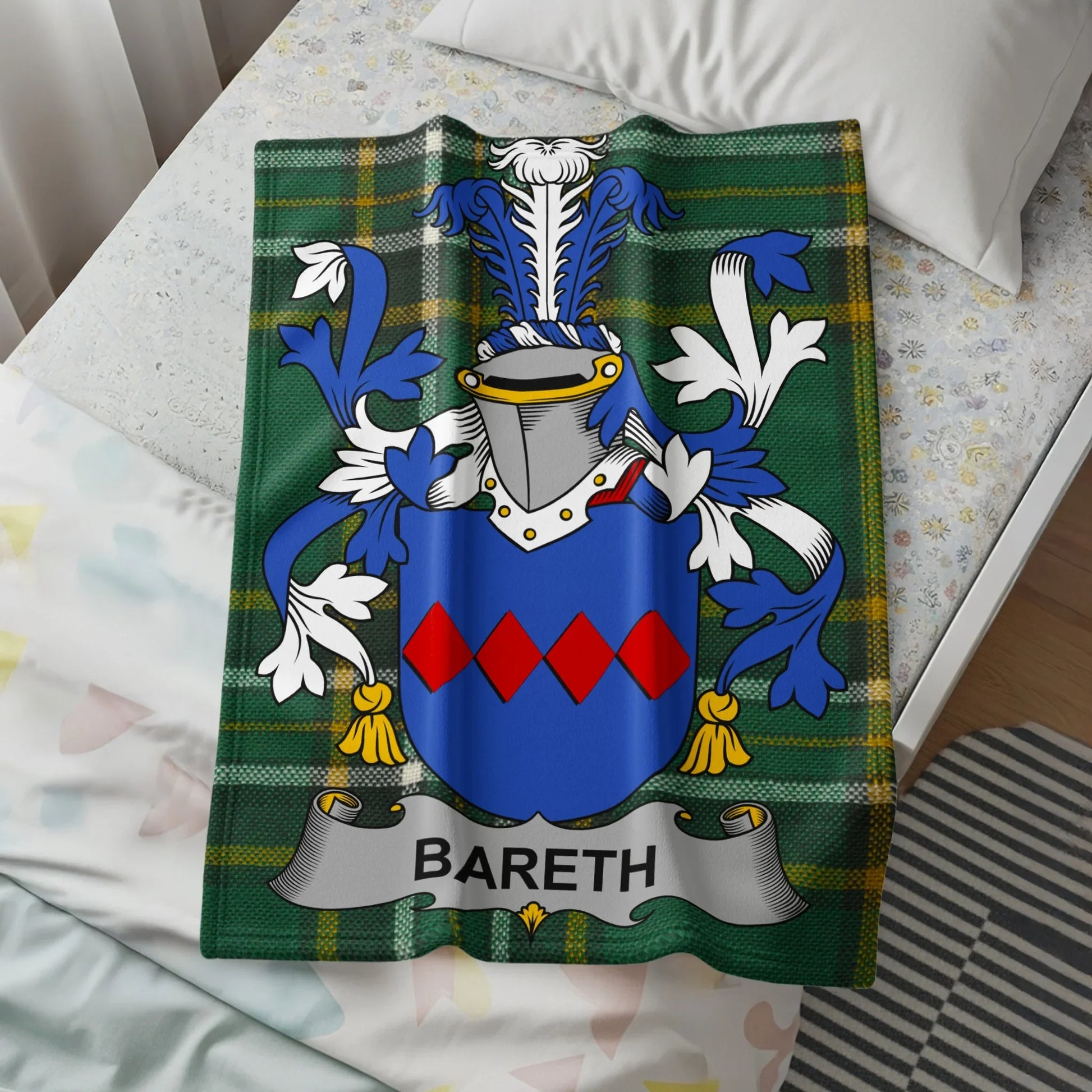 Personalized BARETH Family Crest Tartan Blanket product type
