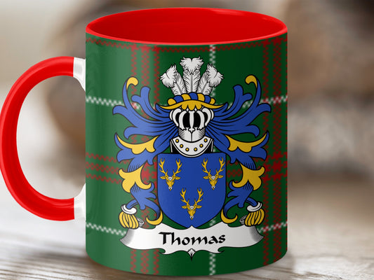 Thomas Coat of Arms on Welsh National Tartan Mug - Living Stone Gifts