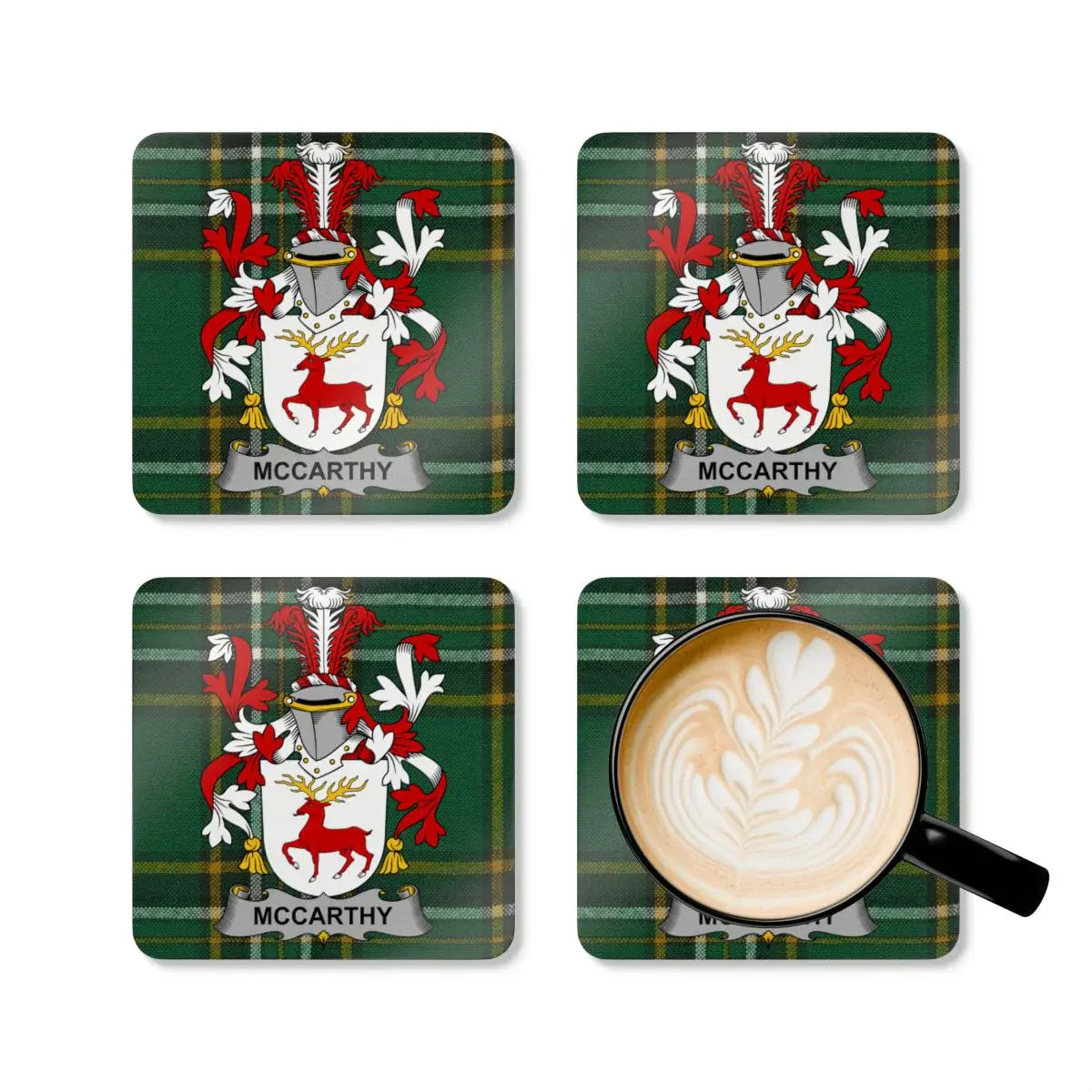McCarthy Coat Of Arms Irish Tartan Coaster Set