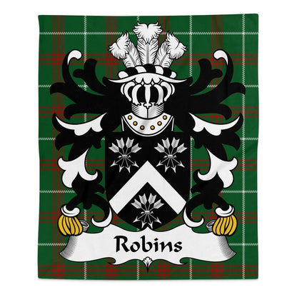 Robins Welsh Surname Coat of Arms on National Tartan Blanket - Living Stone Gifts