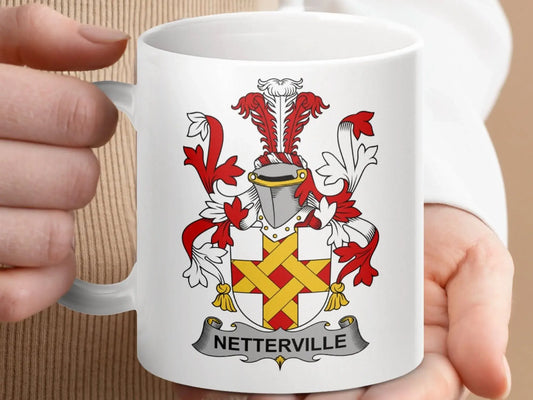 Nettleville Irish Family Coat of Arms Crest mug - Celtic Ancestry Gifts