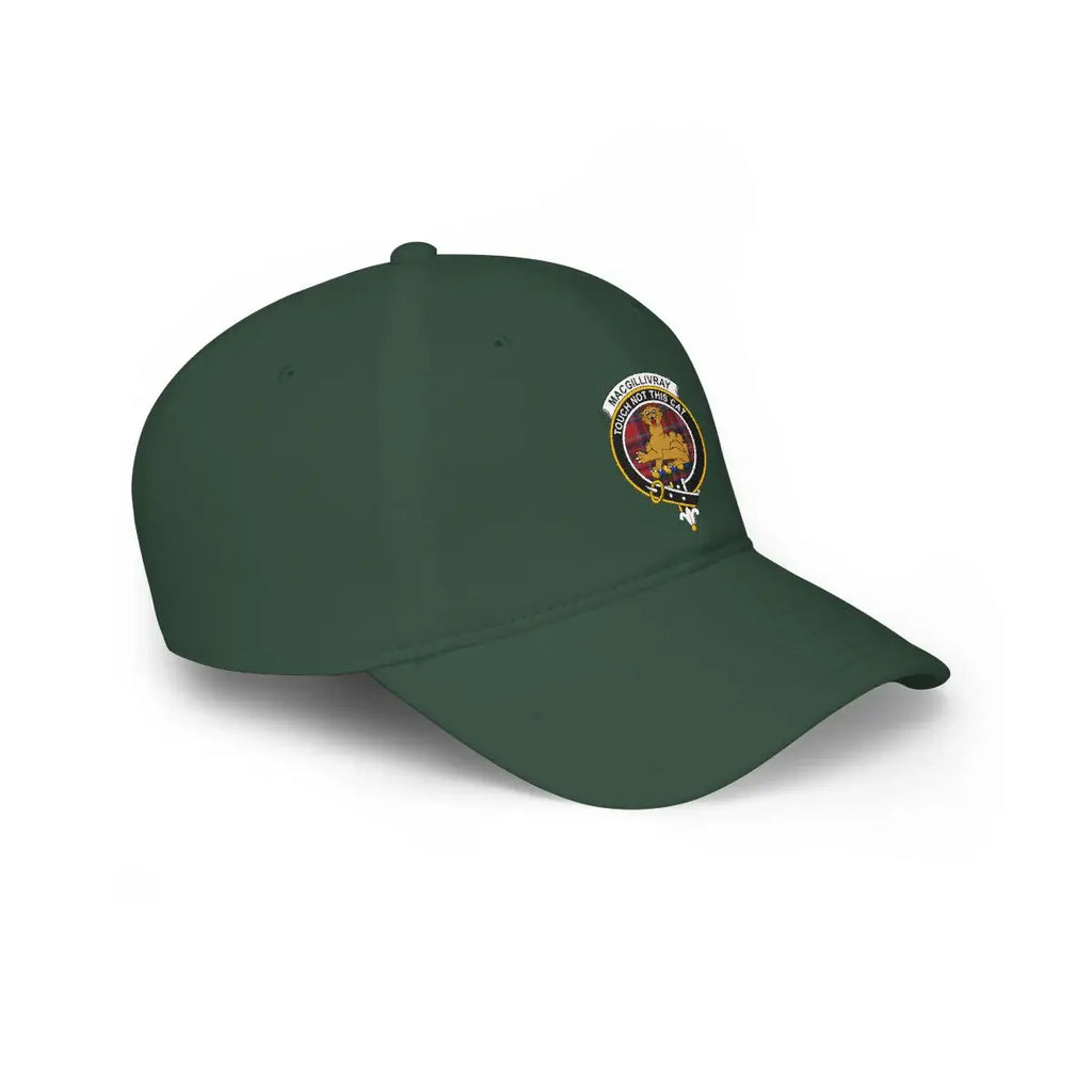 MacGillivray clan crest printed cap in dark green — unstructured low-profile cotton hat