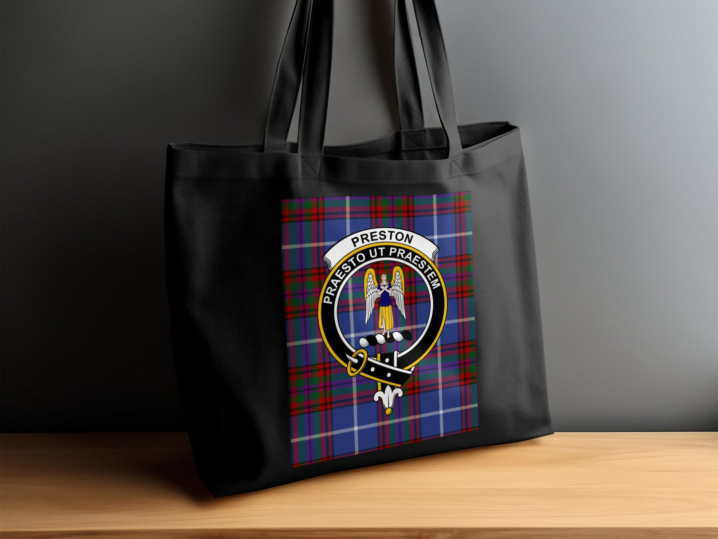 Scottish Clan Crest on Tartan Background Tote Bag - Living Stone Gifts