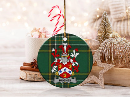 Hughes Family Crest Personalized Christmas Ornament product