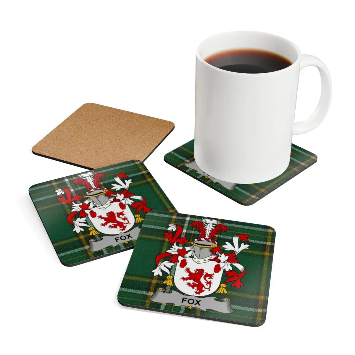Fox Plaid Family Crest Square Coaster Set product type