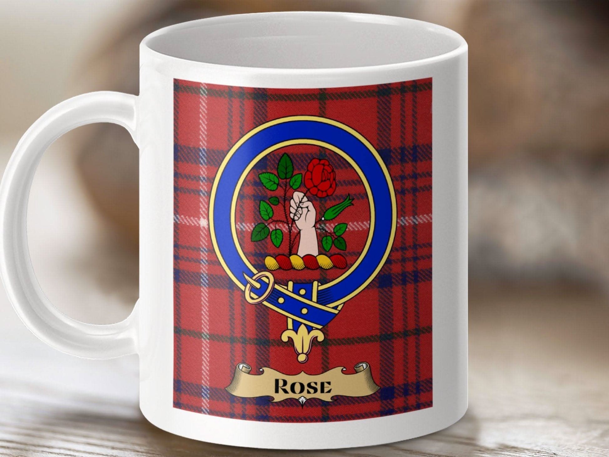Red Tartan Pattern Mug Featuring Rose Design Product