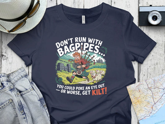 Don't Run with Bagpipes Funny Graphic Tee product