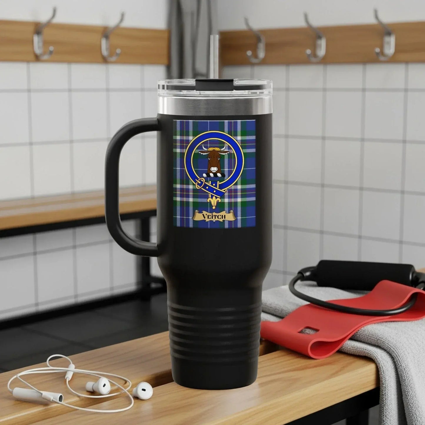 Plaid Design Vacuum Insulated Black Tumbler product