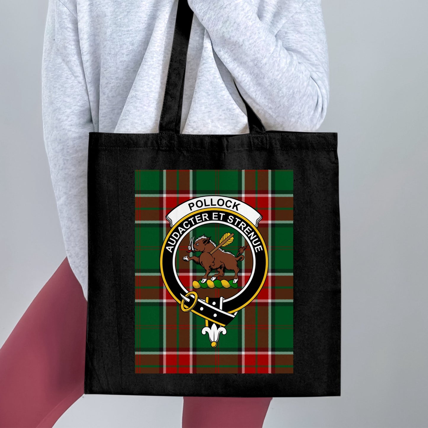 Scottish clan crest on tartan background Tote Bag - Living Stone Gifts