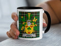 Odell Irish family crest black accent mug on Irish National Tartan