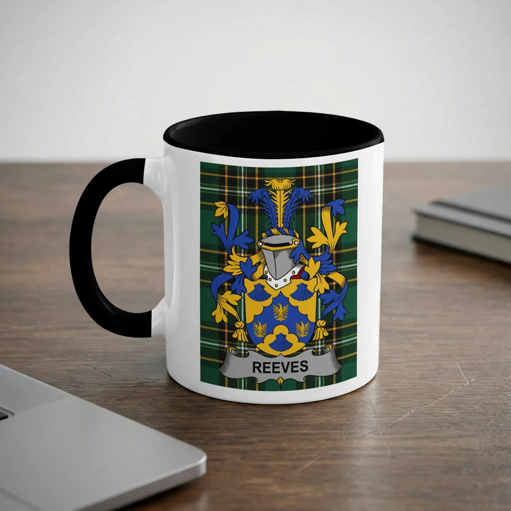 Reeves Irish heritage mug with black interior and surname crest