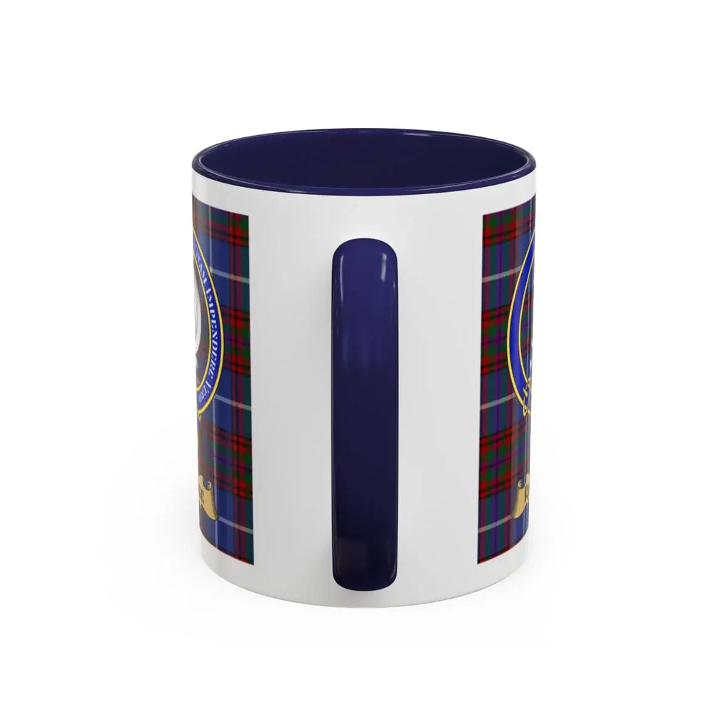Navy Blue Tartan Plaid Mug with Emblem Design