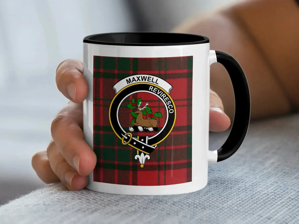 Top-down view of Maxwell tartan mug showing interior red accent colour — glossy ceramic
