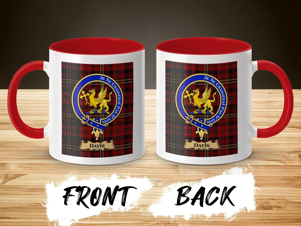 Davis family crest mug shown as a heritage gift