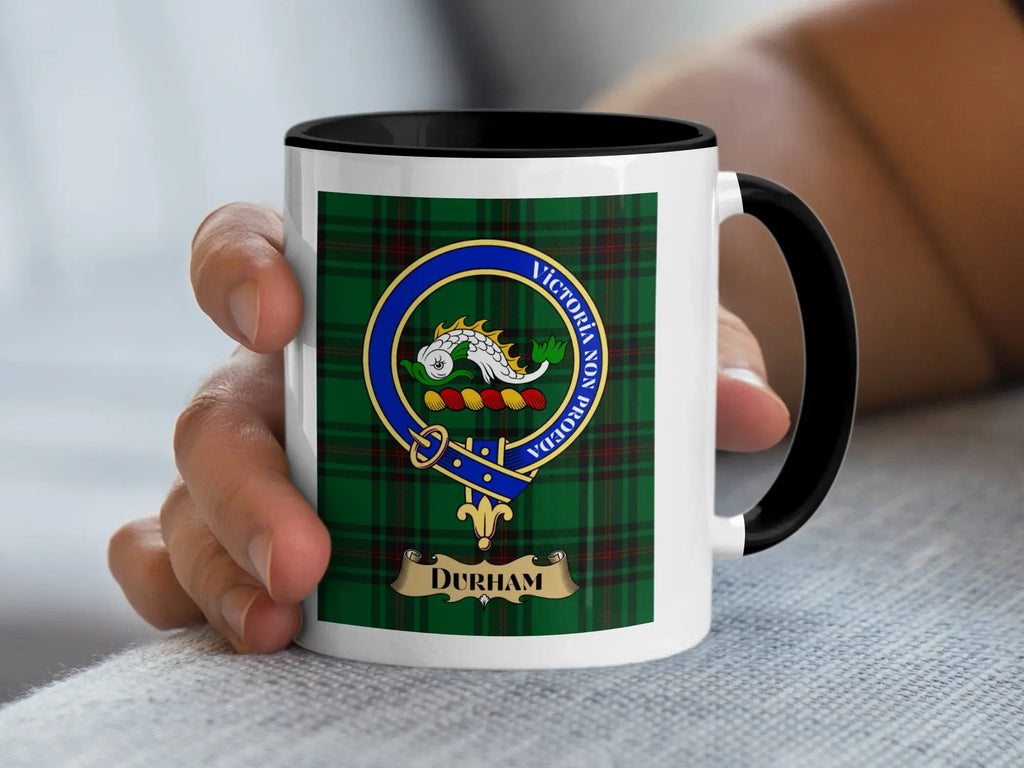 Durham tartan mug with a coloured accent handle and interior