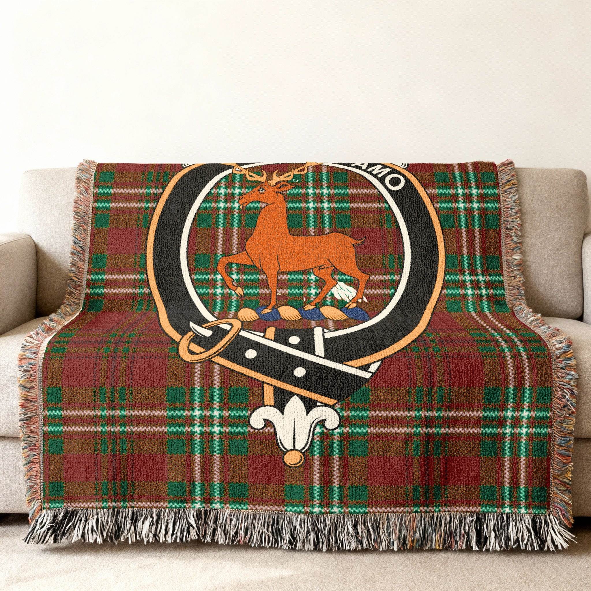 Clan Scott heritage blanket — woven fringe finish, heirloom quality