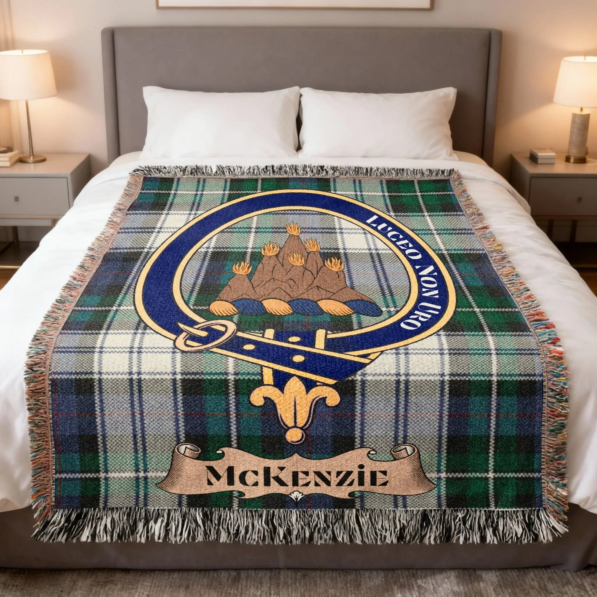McKenzie Tartan Blanket with Family Crest Design