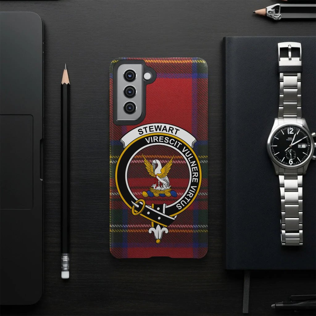 Stewart virescit vulnere virtus tartan phone case — red and green plaid, Samsung variant