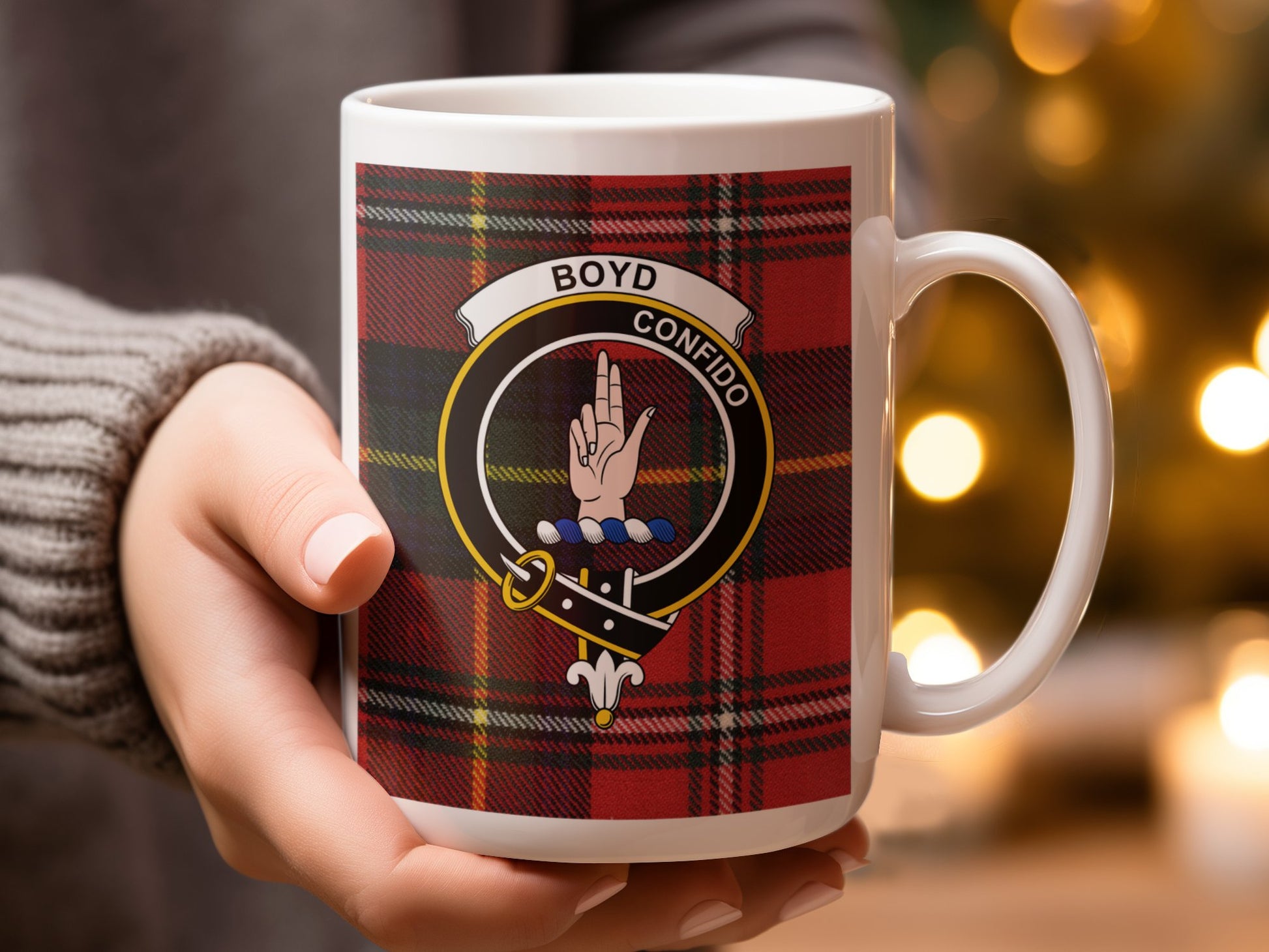 Unique Boyd Crest Red Tartan Clan Personalized Mug - Living Stone Gifts