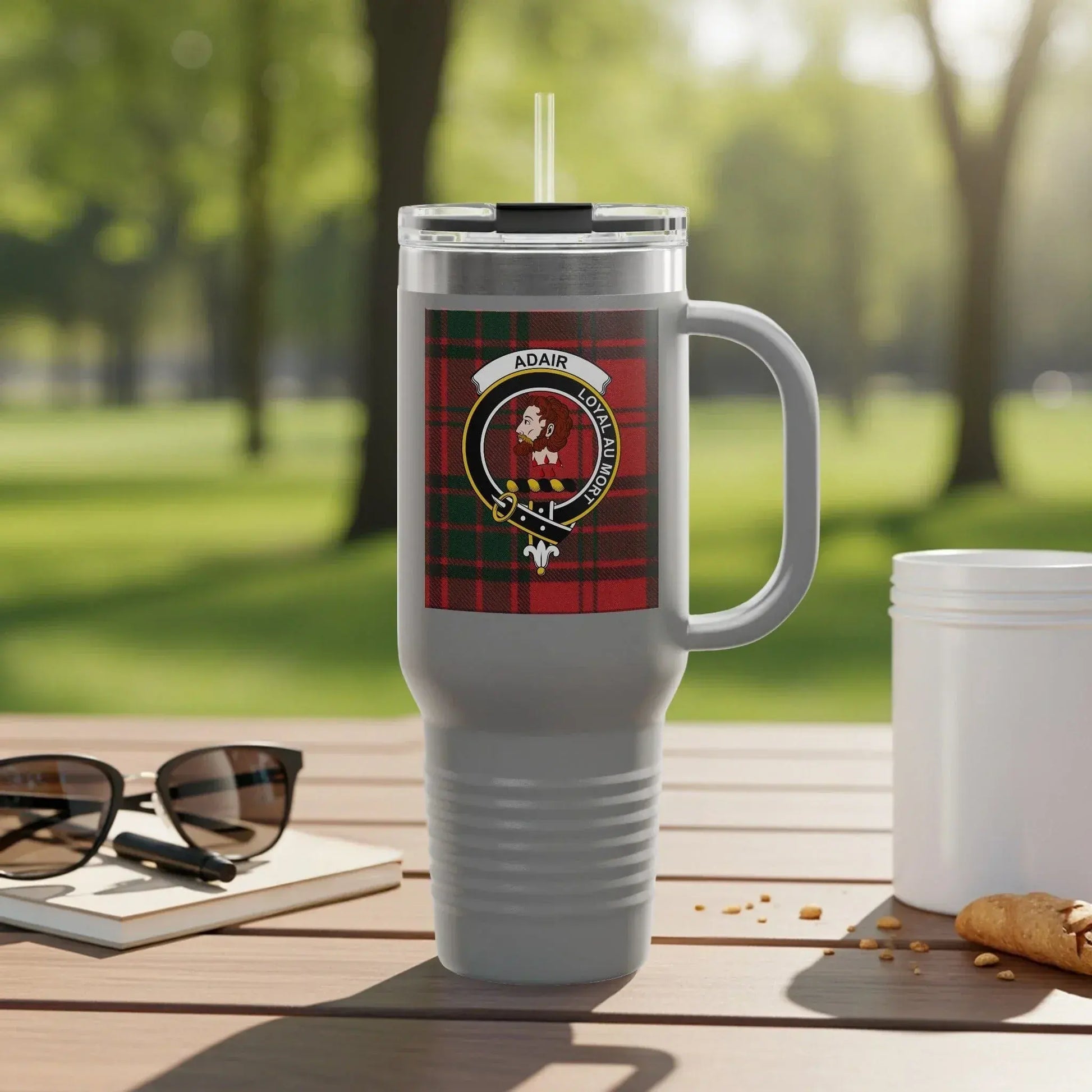 Adair Clan Crest Scottish Tartan 40oz Insulated Travel Tumbler - Celtic Ancestry Gifts