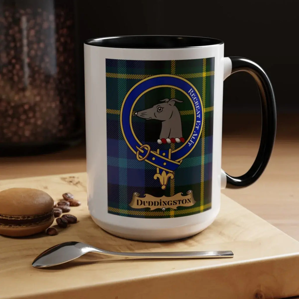 Duddingston Family Crest Mug Elegant Tartan Design